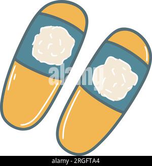 Womens house shoes clip art. Cute slippers with pampons hand drawn isolated vector illustration Stock Vector