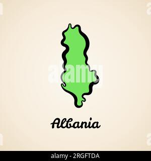 Green simplified map of Albania with black outline. Stock Vector