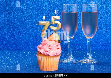 Cupcake With Number For Celebration Of Birthday Or Anniversary; Number 75. Stock Photo