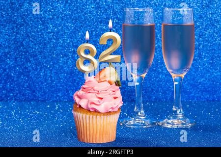 Cupcake With Number For Celebration Of Birthday Or Anniversary; Number 82. Stock Photo