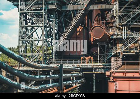 The landscape park Duisburg-Nord is a public park around a disused iron and steel works in Duisburg, Germany. The British newspaper The Guardian ranks Stock Photo
