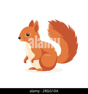 Flat Vector Cute Squirrel. Little Squirrel Icon. Adorable Cartoon Squirrel Character Isolated on White Background, Side View Stock Vector