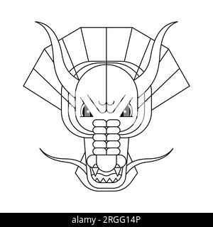 Abstract geometric Chinese zodiac dragon head. Asian sacred graphic style linear minimal symbol modern design of goodness and power. Japanese traditional ancient serpent monster face. Vector eps Stock Vector