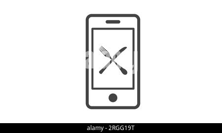 Smartphone eating icon. Vector isolated editable illustration of a smartphone device with fork and knife Stock Vector