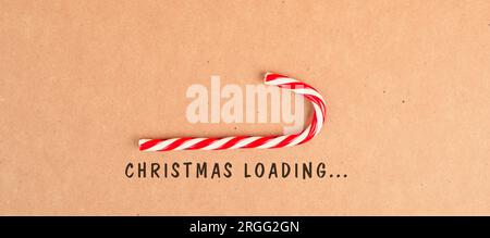 Candy cane loading bar for christmas, seasonal holidays, xmas greeting card, copy space Stock Photo