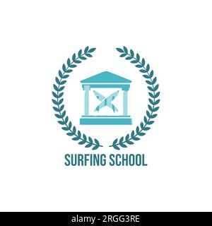 Surfing school vintage emblem, badge, label or logo vector illustration. Vintage surfing logo, emblem, badge, label, mark. International surfing day c Stock Vector