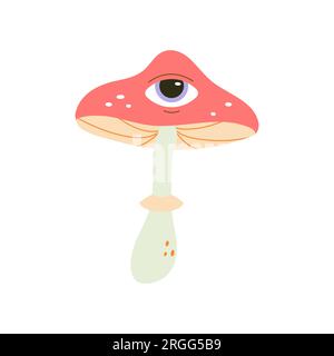 groovy mushroom with eyes. Vector illustration flat on white isolated background Stock Vector