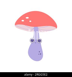 groovy mushroom with eyes. Vector illustration flat on white isolated background Stock Vector