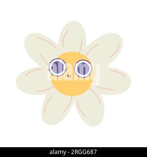 groovy daisy flower smiley. Vector illustration flat on white isolated background Stock Vector