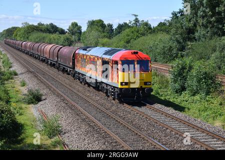 DB Cargo Class 60 Diesel Electric locomotive 60062 Sonia in Steel on Steel 'flaming' livery at North Stafford Junction Derbyshire on 09 August 2023 Stock Photo