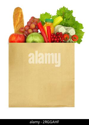 Fresh healthy groceries in a paper bag isolated on white transparent background Stock Photo
