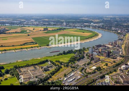 Aerial view, Rheinaue Ehingen with Krefeld-Uerdingen bridge, Chempark Krefeld-Uerdingen, sewage plant Krefeld BAYER-Uerdingen, Uerdingen, Krefeld, Ruh Stock Photo