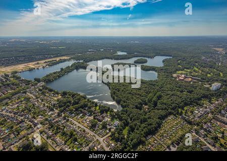 Aerial view, Sechs-Seen-Platte, construction site former marshalling yard Wedau, planned Duisburg residential quarter, Wedau, Duisburg, Ruhr area, Nor Stock Photo