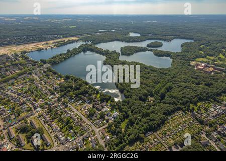 Aerial view, Sechs-Seen-Platte, construction site former marshalling yard Wedau, planned Duisburg residential quarter, Wedau, Duisburg, Ruhr area, Nor Stock Photo