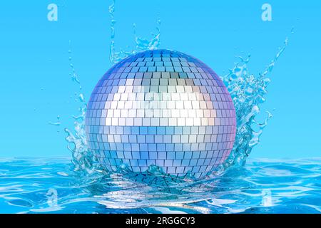Blue disco dance floor with mirror balls, lattice framework and spot  lights. 3d render. Stock Illustration