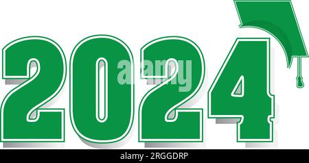 2024 Green Numbers with Graduation Cap Stock Vector