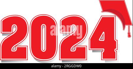 2024 red numbers with graduation cap Stock Vector