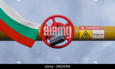 Bulgaria gas pipe, Gas sanctions, Gas pipe closure, Sanctions concept, 3D work and 3D image Stock Photo