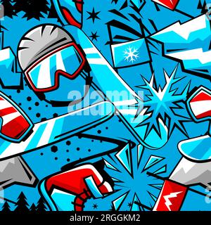 Pattern with snowboarding items. Winter sport illustration. Stock Vector