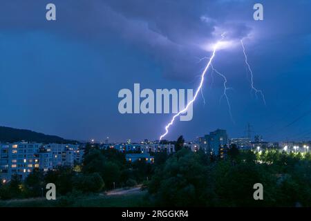 Thunderstorm over Northern Zurich (Switzerland) by night Stock Photo