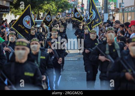 Gaza, Gaza, Palestine. 9th Aug, 2023. Members of the Al-Quds Brigades participate in a large military march in the city of Rafah in the southern Gaza Strip (Credit Image: © Saher Alghorra/ZUMA Press Wire) EDITORIAL USAGE ONLY! Not for Commercial USAGE! Stock Photo