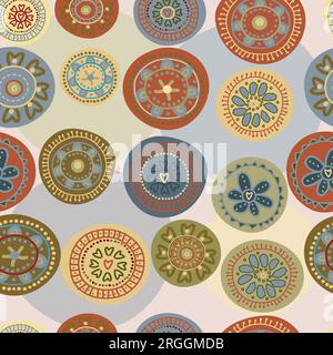 Floral seamless pattern with doodle round flowers Stock Vector