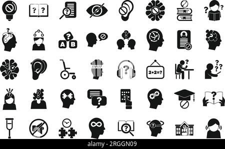 Learning disability icons set simple vector. Education insclusive. School test Stock Vector