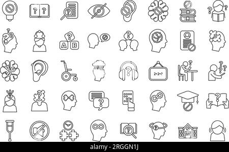 Learning disability icons set outline vector. Education insclusive. School test Stock Vector