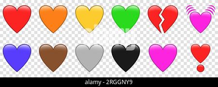 Heart emojis icons in different colors. Vector illustration isolated on transparent background Stock Vector