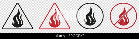 Set of fire prohibition signs. Vector illustration isolated on transparent background Stock Vector