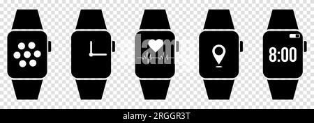 Smart watch vector icons. Vector illustration isolated on transparent background Stock Vector