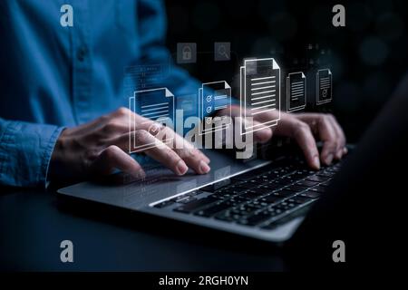 Business document paper icon, Document Management System, DMS. Stock Photo