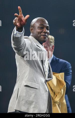 Canton, Ohio, USA. 4th Aug, 2023. DeMarcus Ware at the 2023 Hall of Fame Enshrinees' Gold Jacket Dinner at Canton Memorial Civic Center. (Credit Image: © Debby Wong/ZUMA Press Wire) EDITORIAL USAGE ONLY! Not for Commercial USAGE! Stock Photo