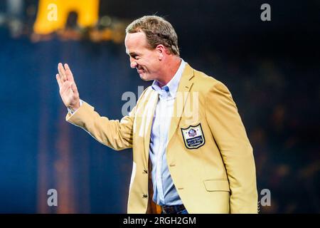 Canton, Ohio, USA. 4th Aug, 2023. Former NFL quarterback Peyton Manning at the 2023 Hall of Fame Enshrinees' Gold Jacket Dinner at Canton Memorial Civic Center. (Credit Image: © Debby Wong/ZUMA Press Wire) EDITORIAL USAGE ONLY! Not for Commercial USAGE! Stock Photo