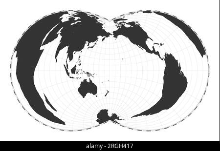 Vector world map. Rectangular (War Office) polyconic projection. Plain world geographical map with latitude and longitude lines. Centered to 180deg lo Stock Vector