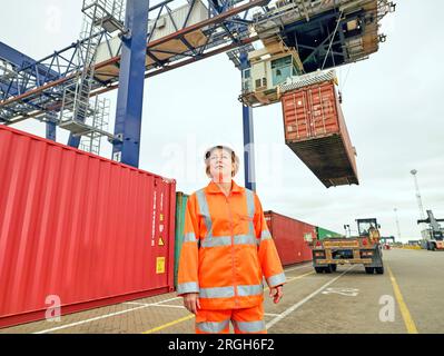 Dock worker at Port of Felixstowe, England Stock Photo