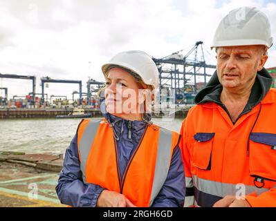Dock workers at Port of Felixstowe, England Stock Photo
