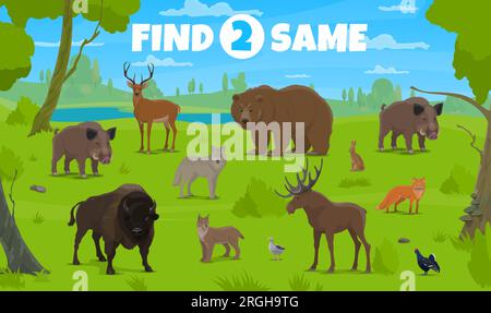 find two same wild animals task coloring book page Stock Vector Image ...
