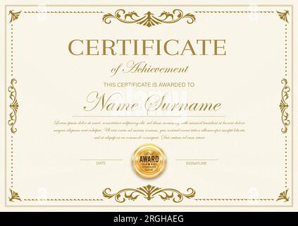 Certificate of achievement vector template, diploma border ornate design.  Official award frame, paper document for winner appreciation or graduation  w Stock Vector Image & Art - Alamy