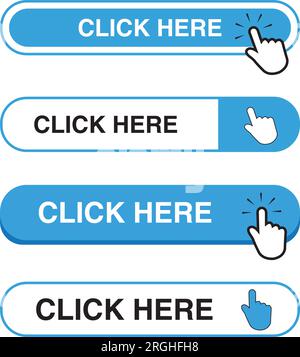 White and blue click here button on a white background with copy space Stock Vector
