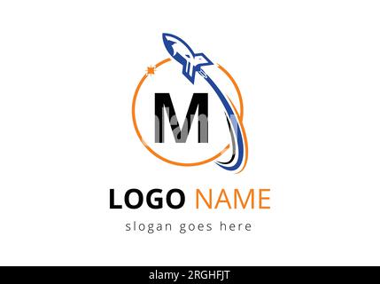 Initial M monogram letter alphabet with a Rocket logo design. Rocket icon. Font emblem. Modern vector logotype Template Stock Vector