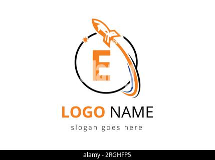 Initial E monogram letter alphabet with a Rocket logo design. Rocket icon. Font emblem. Modern vector logotype Template Stock Vector