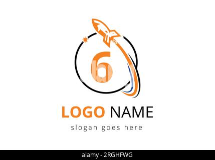 Initial 6 monogram letter alphabet with a Rocket logo design. Rocket icon. Font emblem. Modern vector logotype Template Stock Vector