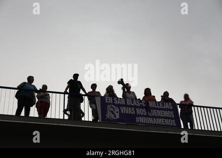 Madrid, Spain. 09th Aug, 2023. A group of women gather during a feminist rally in the San Blas neighborhood in Madrid. As of August 9, 2023, Spain registers 35 sexist murders against women so far this year. Credit: SOPA Images Limited/Alamy Live News Stock Photo