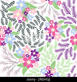 Fantasy seamless floral pattern with blue, pink, purple, red, orange flowers and leaves. Elegant template for fashion prints Stock Vector
