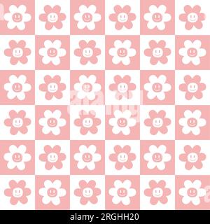 Vector seamless pattern of groovy retro flower Stock Vector