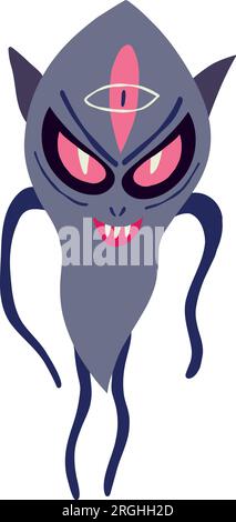 Creepy Angry Halloween Demon character. Character with devil face. Cute bizarre comic characters in modern flat hand drawn style Stock Vector
