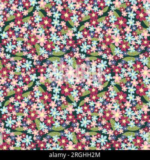 Fantasy seamless floral pattern with blue, pink, purple, red, orange flowers and leaves. Elegant template for fashion prints Stock Vector