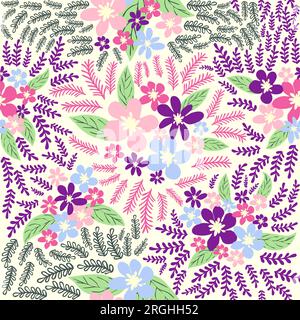 Fantasy seamless floral pattern with blue, pink, purple, red, orange flowers and leaves. Elegant template for fashion prints Stock Vector