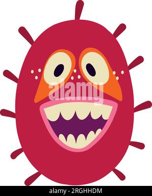 Red Strange Halloween Demon. Character with devil face. Cute bizarre comic characters in modern flat hand drawn style Stock Vector